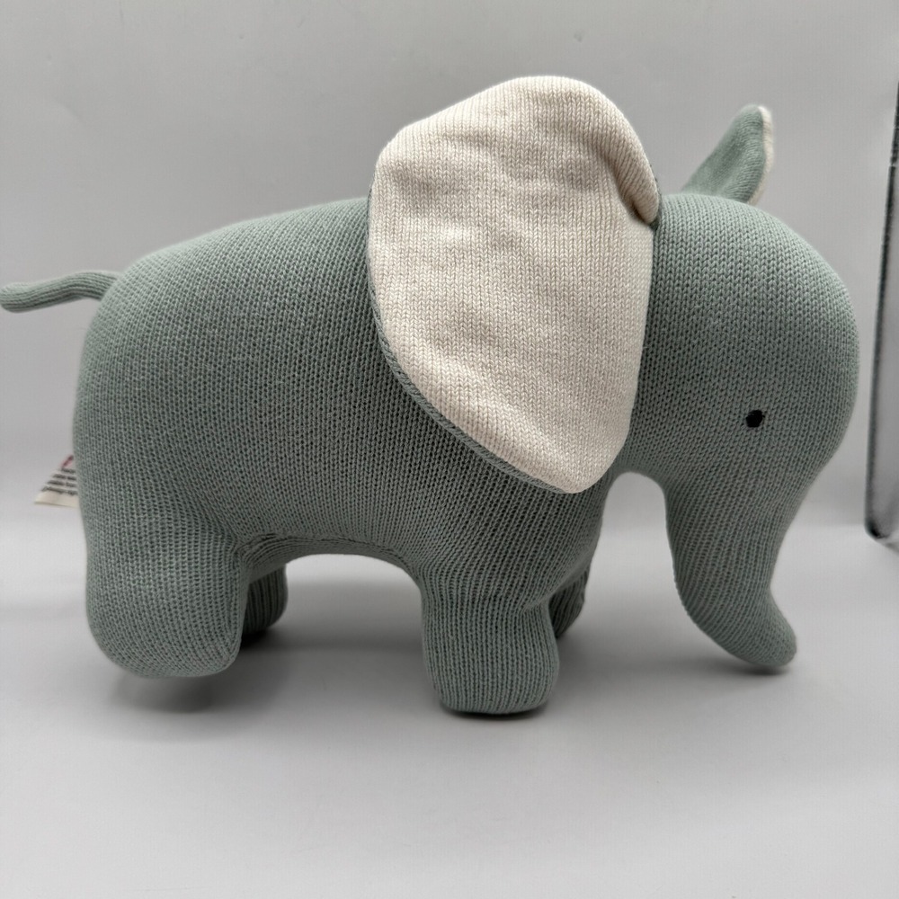 Best Years Knitted Elephant Plush Kids Small Sage Green Organic Cotton Toy